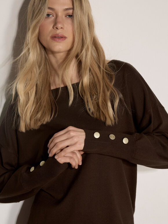 Soft Jersey Knit Top, Brown, large