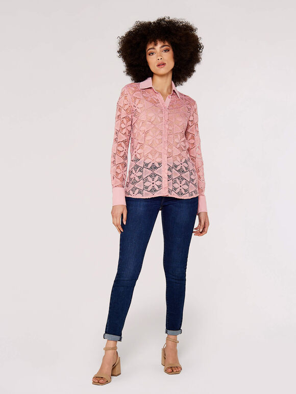 Lace Shirt, Pink, large