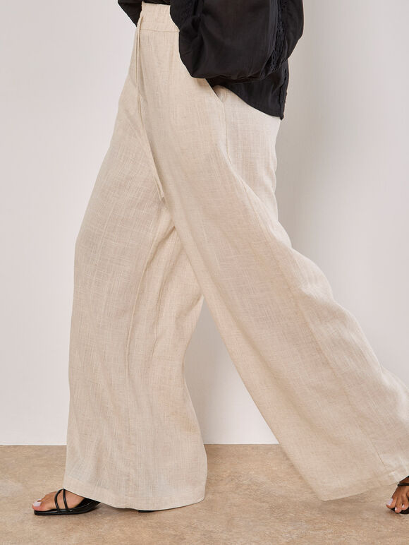 Wide Leg Linen Mix Trousers, Stone, large