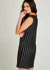 Vertical Stripe Bow Tie Neck Dress, Black, large