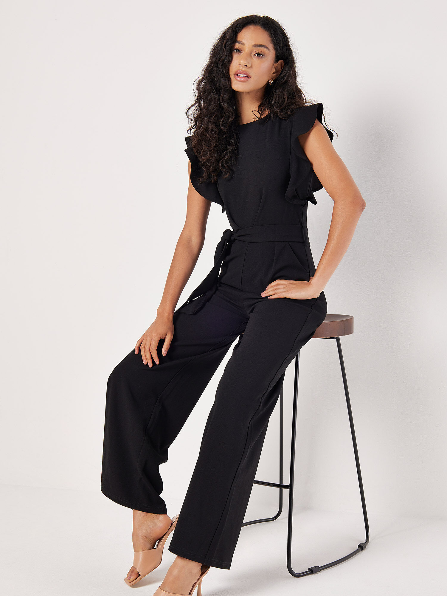 Ruffle black jumpsuit clearance