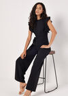 Ruffle Sleeve Jersey Jumpsuit, Black, large