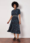 Paisley Shirt Midi Dress, Navy, large