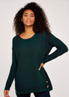 Asymmetric Zip Side Rib Knit Jumper, Green, large