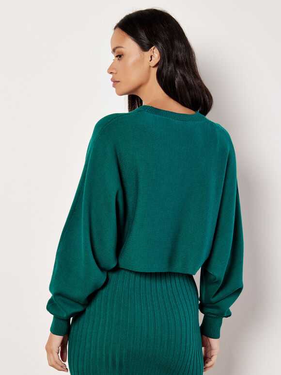 Cropped Batwing Jumper, Green, large