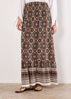 Batik Print Smocked Maxi Skirt, Brown, large