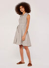 Pinstripe Button Tie Waist Dress, Stone, large