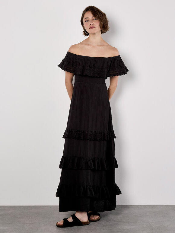 Bardot Lace Detail Maxi Dress, Black, large