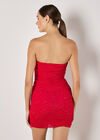 Sparkle Mesh Bandeau Mini Dress, Red, large