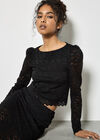 Floral Leaf Lace Top, Black, large