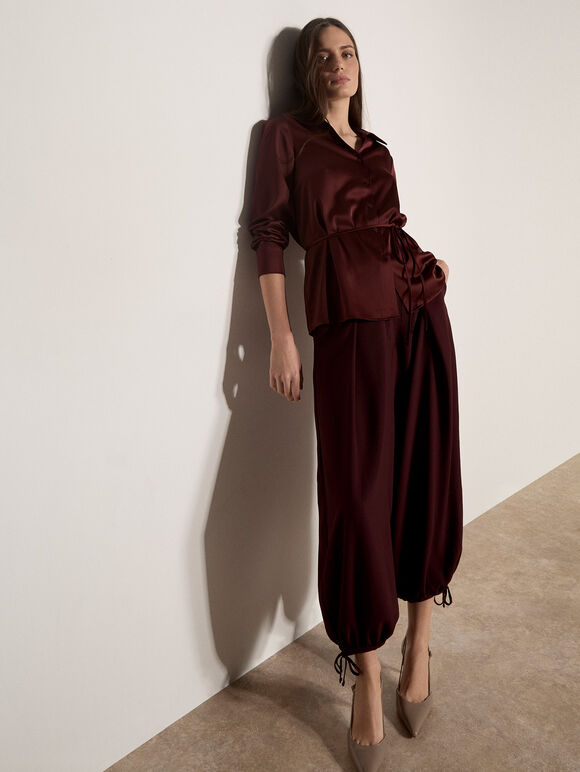 Soft Satin Shirt, Burgundy, large