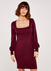 Scallop Neck Knit Dress, Burgundy, large