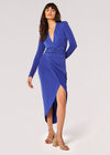 Jersey Ruched Wrap Midi Dress, Blue, large