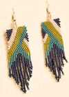Beaded Fringe Hook Earrings, Blue, large