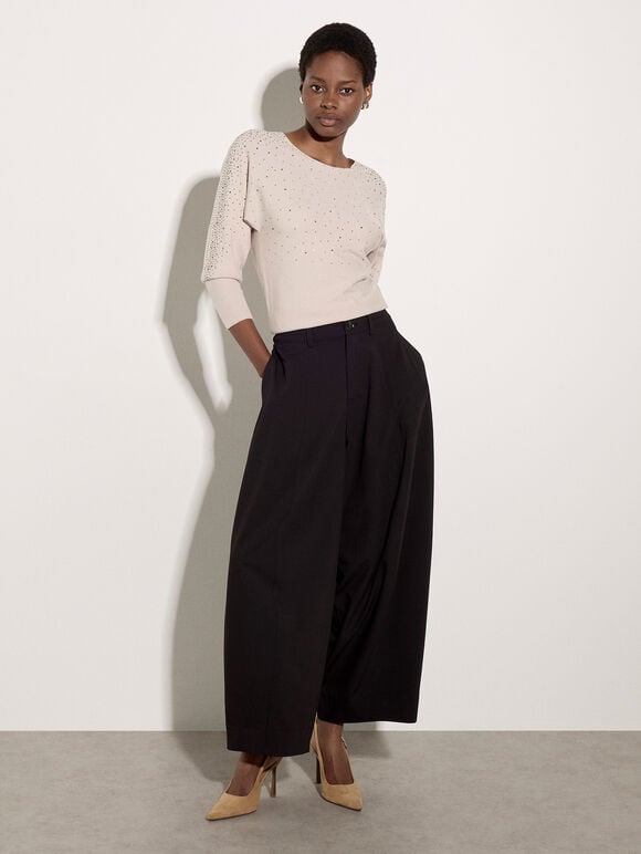Diamante Ribbed Batwing Jumper, Stone, large