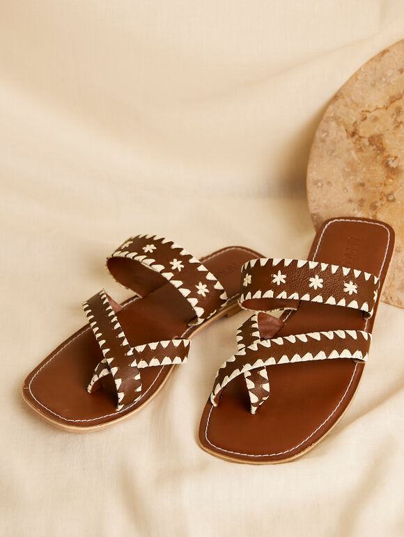 Tan Raffia Ecru Sandal, Brown, large