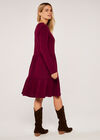 Tiered Long Sleeve Dress, Burgundy, large