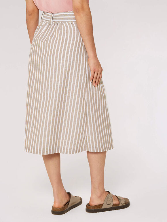 Striped Button Midi Skirt, Stone, large