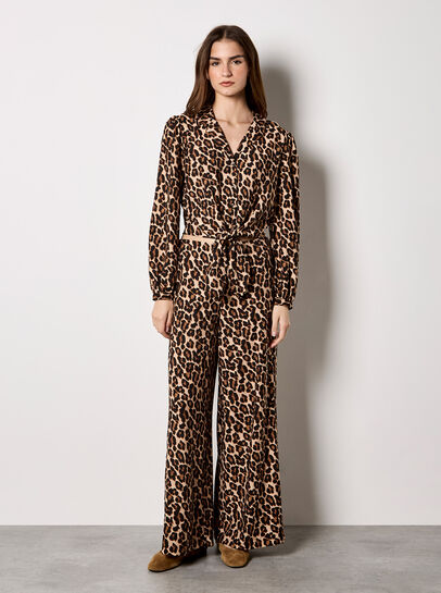 Leopard Print Tie Front Crop Shirt