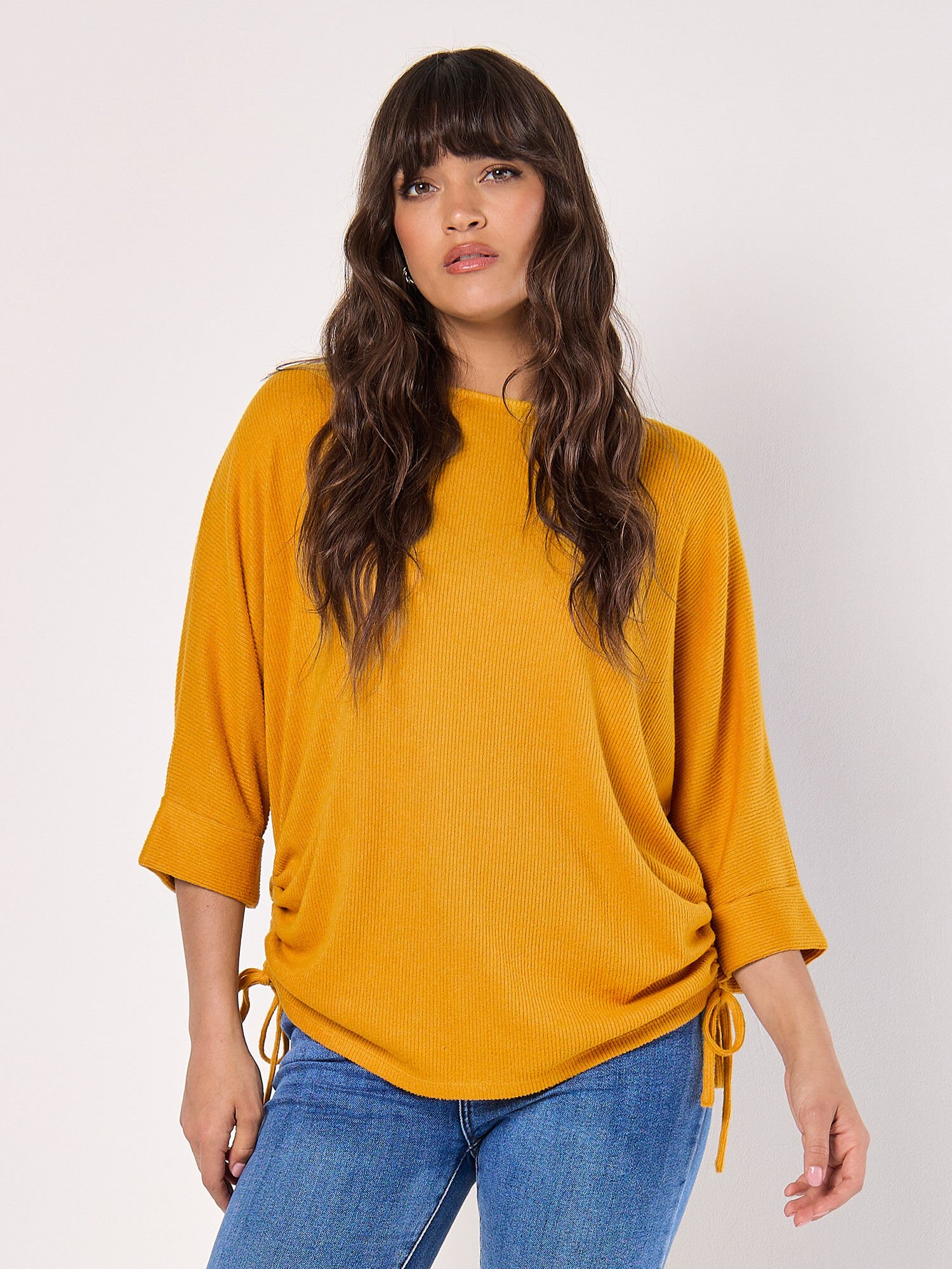 Soft Touch Drawstring Batwing Top Apricot Clothing