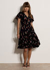 Botanical Floral Smocked Midi Dress, Black, large