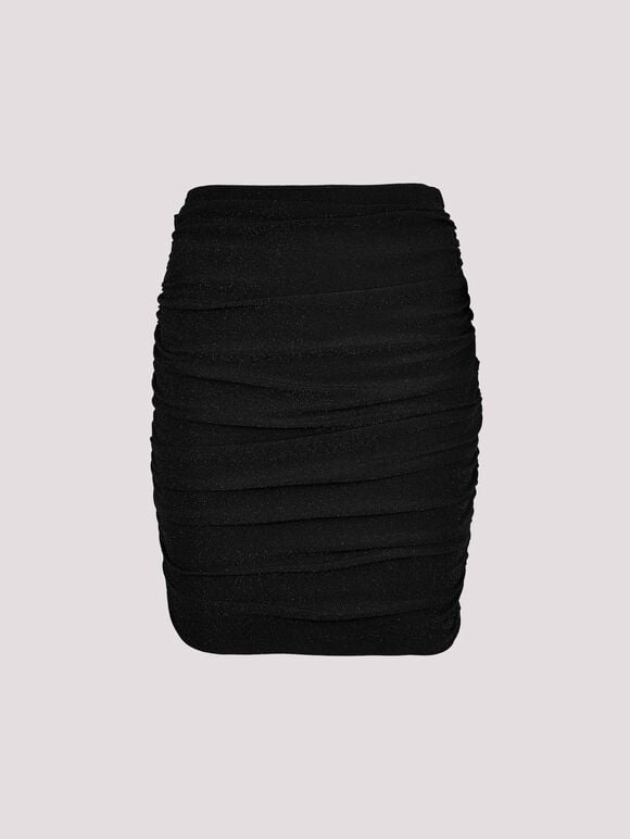 Ruched Metallic Mini Skirt, Black, large