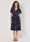 Botanical Floral Smocked Midi Dress, Navy, large