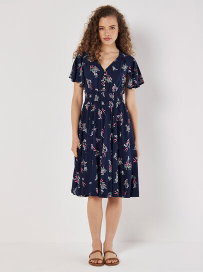 Botanical Floral Smocked Midi Dress