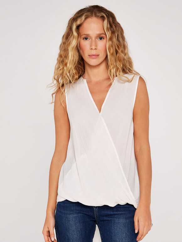 Twist Front Sleeveless Top, White, large
