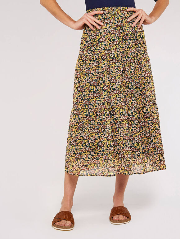 Pansy Ditsy Tiered Skirt, Green, large