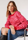 Bright Zebra Chunky Knit Jumper, Red, large