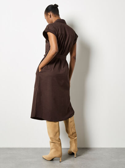 Cotton Slub Midi Shirt Dress