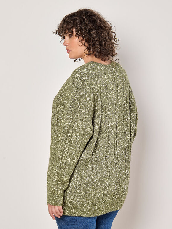 Curve Cable Knit Flecked Jumper, Khaki, large