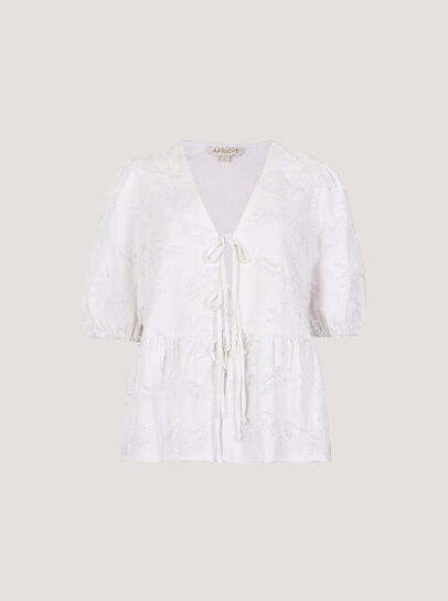 Eyelash Embroidery Linen Blend Blouse