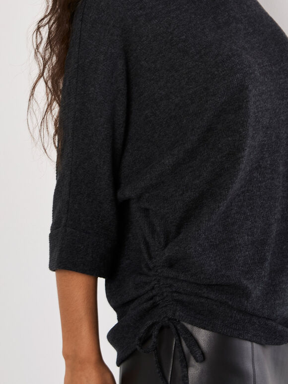 Soft Touch Drawstring Batwing Top, Grey, large