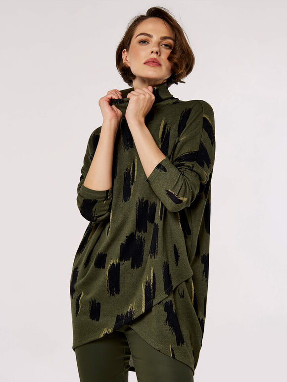 Paintstroke Wrap Tunic, Khaki, large