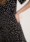 Side Ruche Polkadot Wrap Dress, Black, large