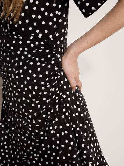 Side Ruche Polkadot Wrap Dress
