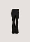 Button Detail Stretch Flare Trousers, Black, large
