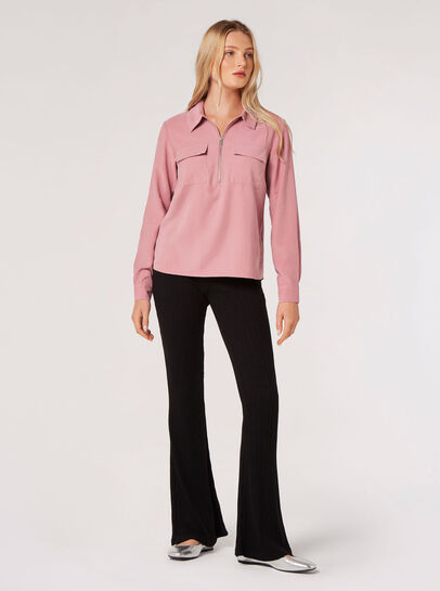 Soft Twill Zip Blouse