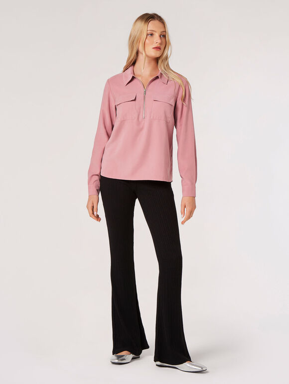 Soft Twill Zip Blouse, Purple, large