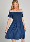 Blue Bardot Denim Look Dress, Blue, large
