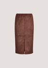 Split Front Suede Pencil Skirt, Brown, large