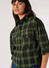 Check Print Cropped Shirt, Black, large