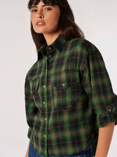 Check Print Cropped Shirt