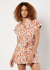 Ikat Print Utility Jumpsuit, Orange, large