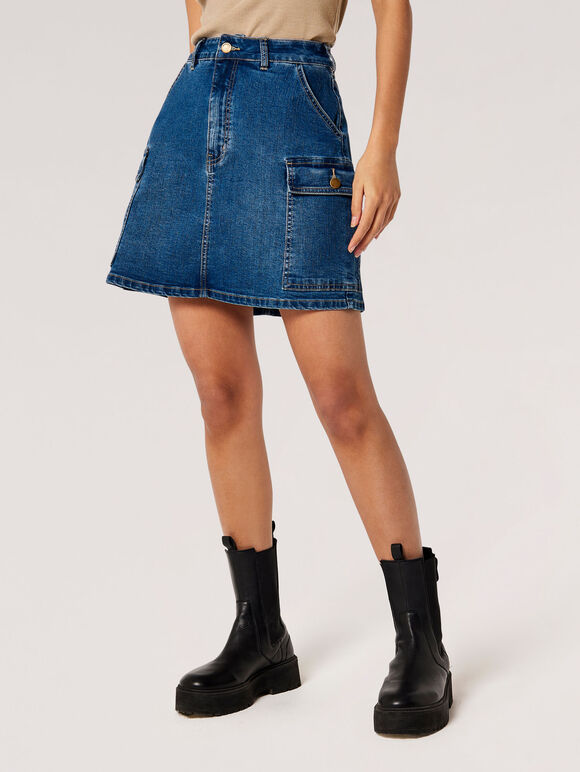 Denim Cargo Mini Skirt, Blue, large