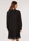 Plisse Chiffon Mini Dress, Black, large