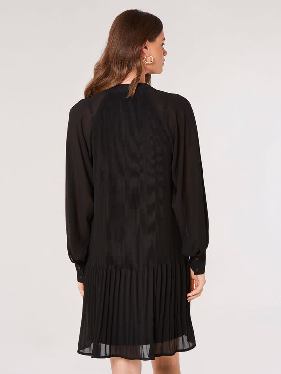 Chiffon Plisse Mini Dress, Black, large