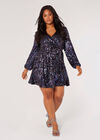 Curve Sequin Wrap Mini Dress, Black, large